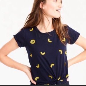 J Crew Embellished Sequin Lemons Cotton T Shirt
